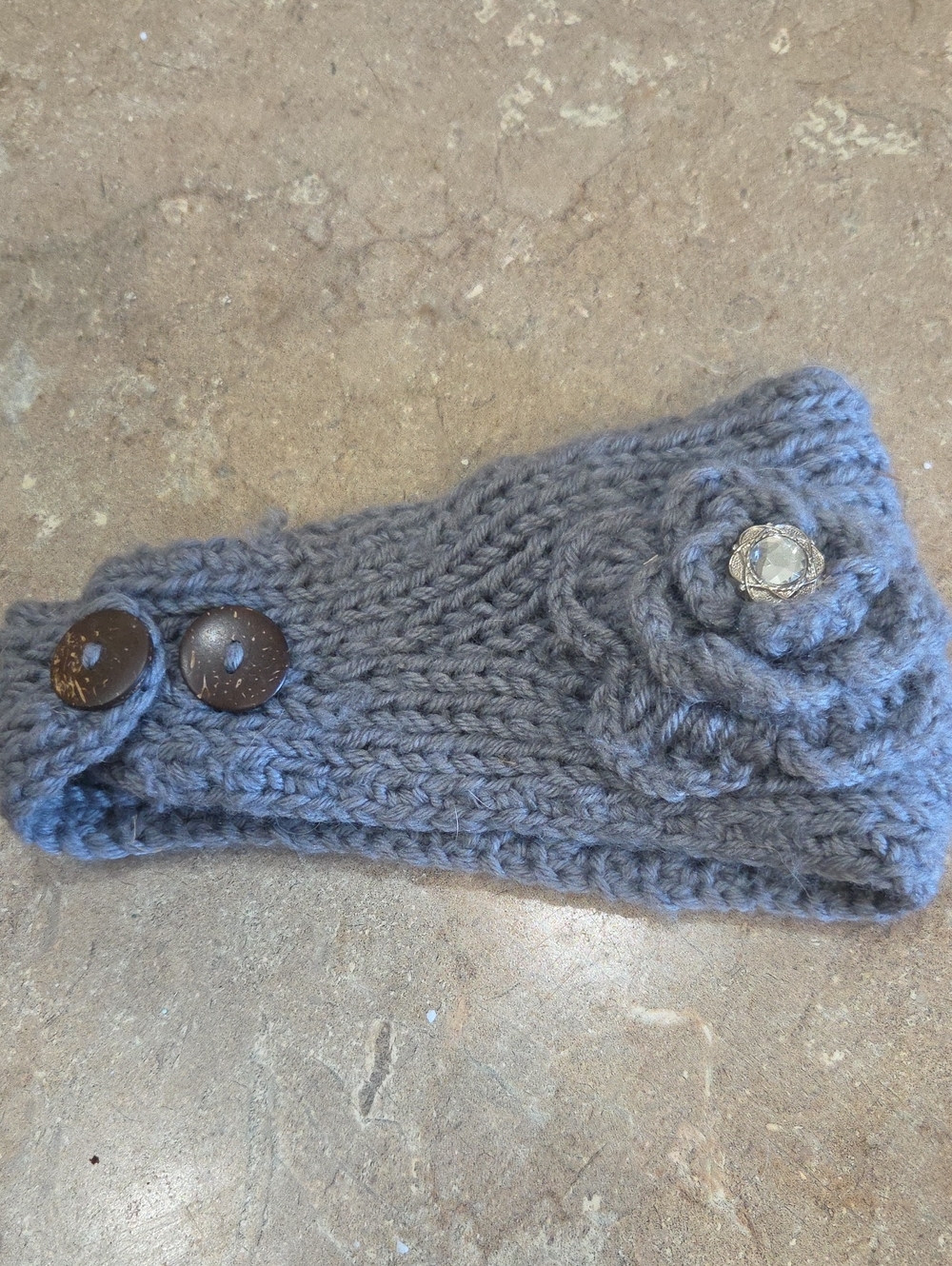Gray Knit Flower Headband Ear Warmer